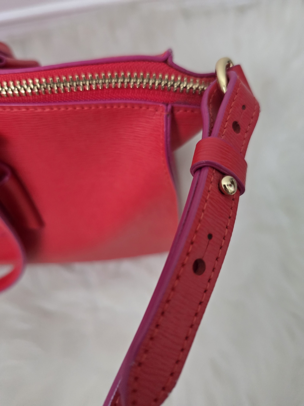 Lauren Ralph Lauren Leather Satchel Crossbody Coral Red Gold Hardware - Picture 3 of 11